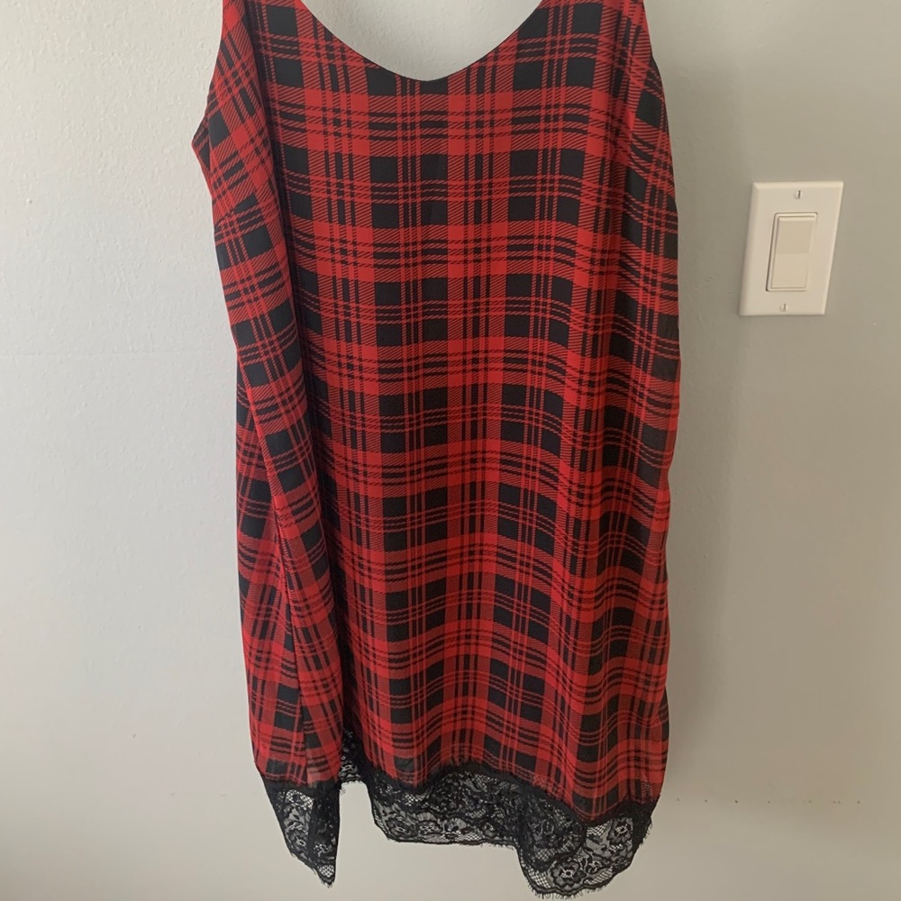 Plaid and lace slip dress